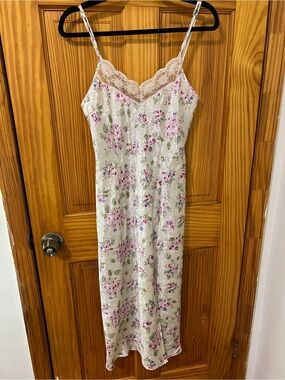 Floral Lace-Trim Slip Dress - White/Pink